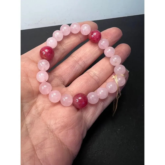 NEW Rose quartz and gemmy rhodonite stretch cord 7 inch bracelet - Picture 4 of 11